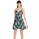Hibiscus Print Spaghetti Strap Sleeveless Flared Hem Short Dress - Objet D'Art