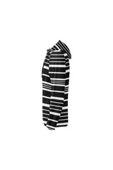 Black and White Striped Full Zip Hoodie for Women - Objet D'Art