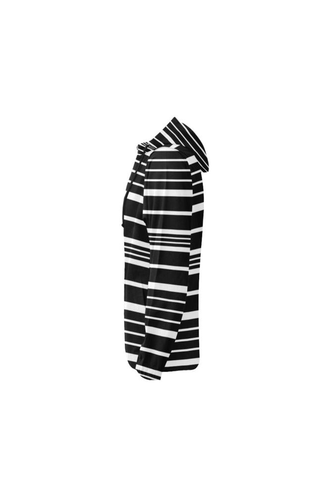 Black and White Striped Full Zip Hoodie for Women - Objet D'Art