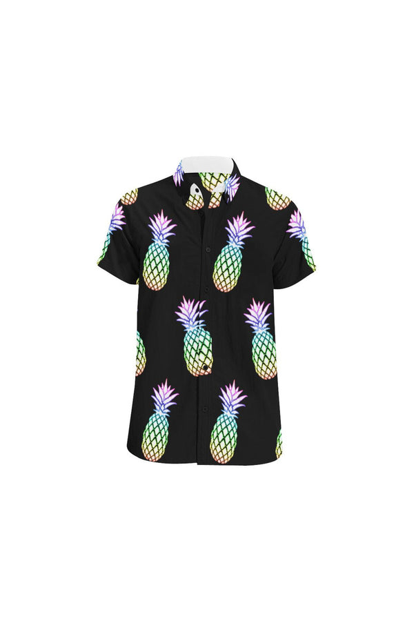 Pineapple Fiesta Black Men's All Over Print Short Sleeve Shirt (Model T53) - Objet D'Art