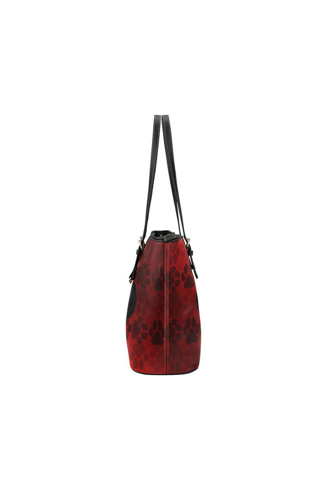 paw print 4 tote bag Leather Tote Bag/Small (Model 1651) - Objet D'Art