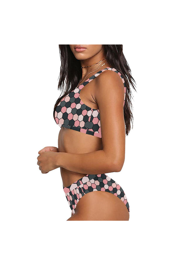 Geo Pink Sport Top & High-Waist Bikini Swimsuit - Objet D'Art
