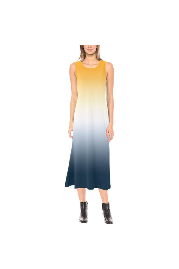 Gold & Blue Gradient Phaedra Sleeveless Open Fork Long Dress - Objet D'Art