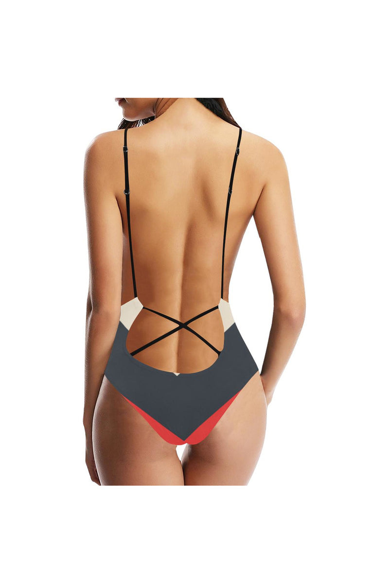 Chevron Sexy Lacing Backless One-Piece Swimsuit - Objet D'Art Online Retail Store
