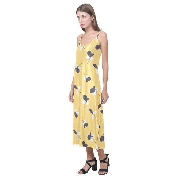 Golden Meadow V-Neck Open Fork Long Dress - Objet D'Art