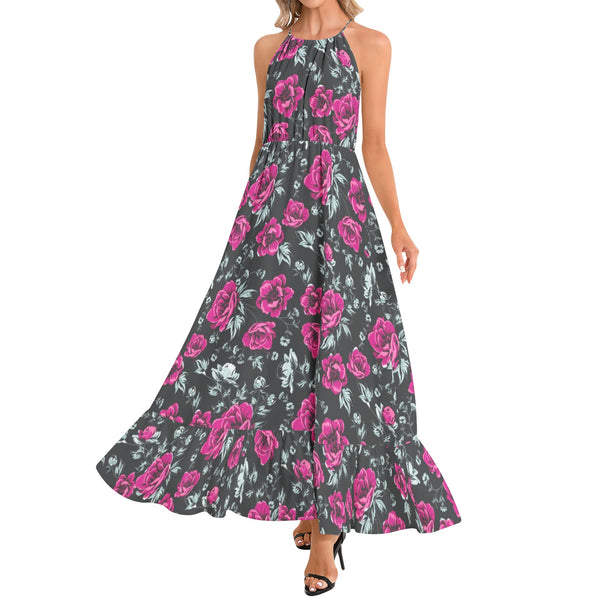 Ruffle Hem Halter Neck Maxi Dress - Objet D'Art