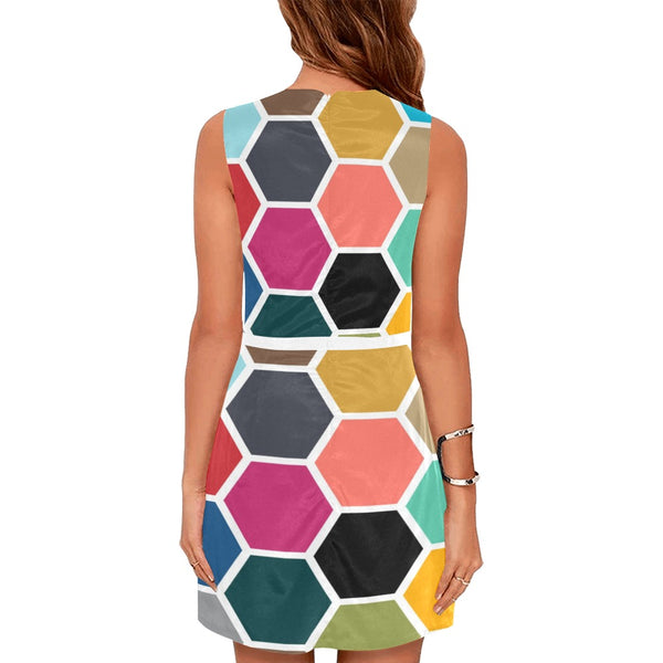 hex color honeycomb 2 Eos Women's Sleeveless Dress (Model D01) - Objet D'Art