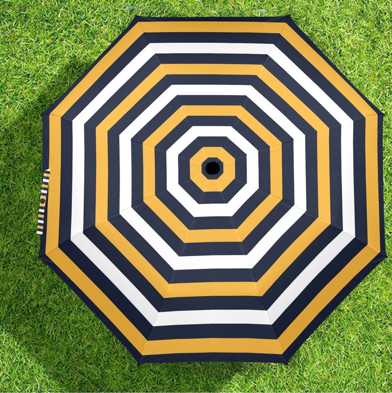 blue gold umbrella print Semi-Automatic Foldable Umbrella (Model U12) - Objet D'Art