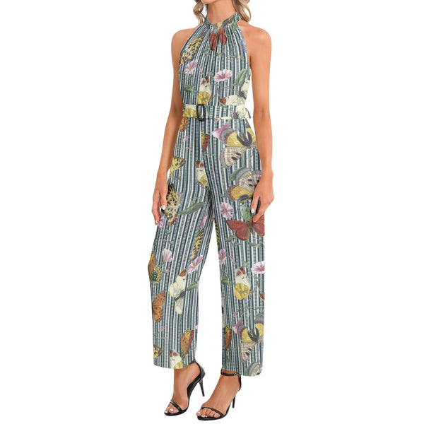 Halter Neck Buckle Belted Jumpsuit - Objet D'Art