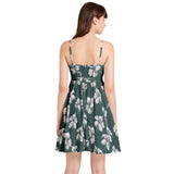 Hibiscus Print Spaghetti Strap Sleeveless Flared Hem Short Dress - Objet D'Art