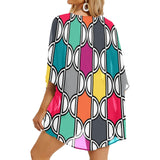 ogee colorful print Women's Kimono Chiffon Cover Up (Model H51) - Objet D'Art