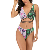 green rose print 2 Cross String Bikini Set (Model S29) - Objet D'Art