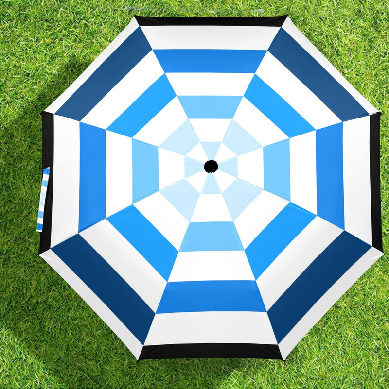blue ombre striped umbrella print Semi-Automatic Foldable Umbrella (Model U12) - Objet D'Art