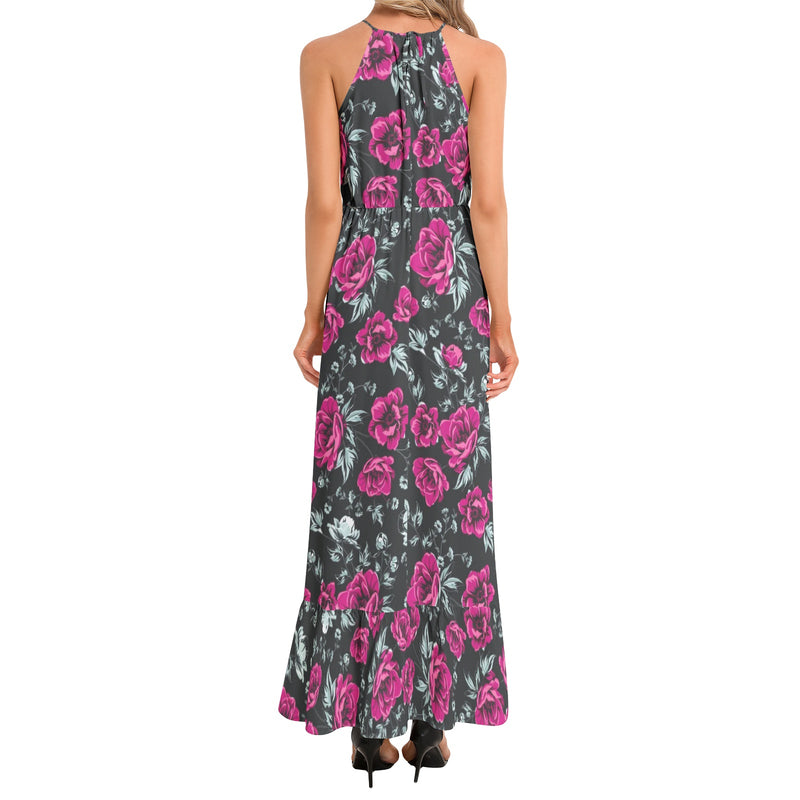Ruffle Hem Halter Neck Maxi Dress - Objet D'Art