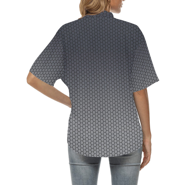 hex gray print 5 All Over Print Hawaiian Shirt for Women (Model T58) - Objet D'Art