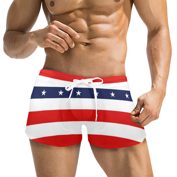 stars and stripes stripe horizontal print Men's Swim Trunks with Zipper Pocket (Model L71) - Objet D'Art