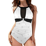 black 2 9k Women's High Neck Plunge Mesh Ruched Swimsuit (S43) - Objet D'Art