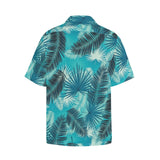cerulean blue palm print Hawaiian Shirt with Chest Pocket (Model T58) - Objet D'Art