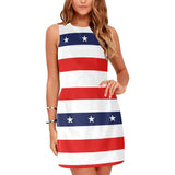red white blue star and stripes print Eos Women's Sleeveless Dress (Model D01) - Objet D'Art