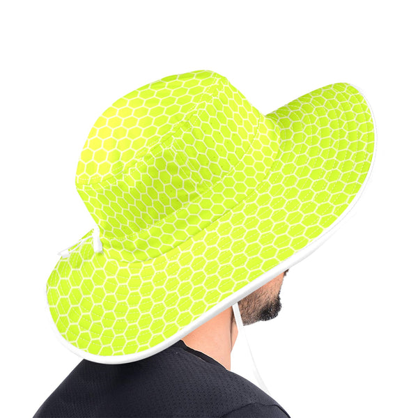neon green hex print 5 Wide Brim Bucket Hat