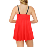 coral red 9k Chest Pleat Swim Dress (Model S31) - Objet D'Art