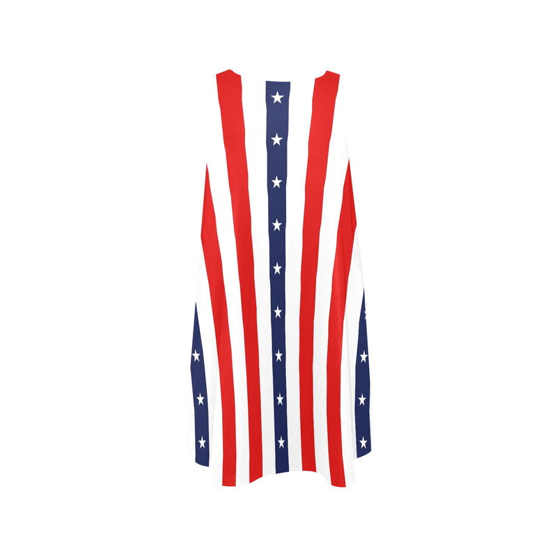 stars and stripes print 2 Sleeveless A-Line Pocket Dress (Model D57) - Objet D'Art