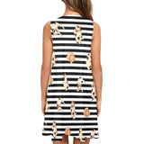 cats bw striped print 2 yoga_leggings_template-Recovered-Recovered copy Sleeveless A-Line Pocket Dress (Model D57) - Objet D'Art