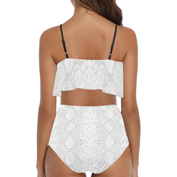 white Snake yoga_leggings_template High Waisted Ruffle Bikini Set (Model S13) - Objet D'Art