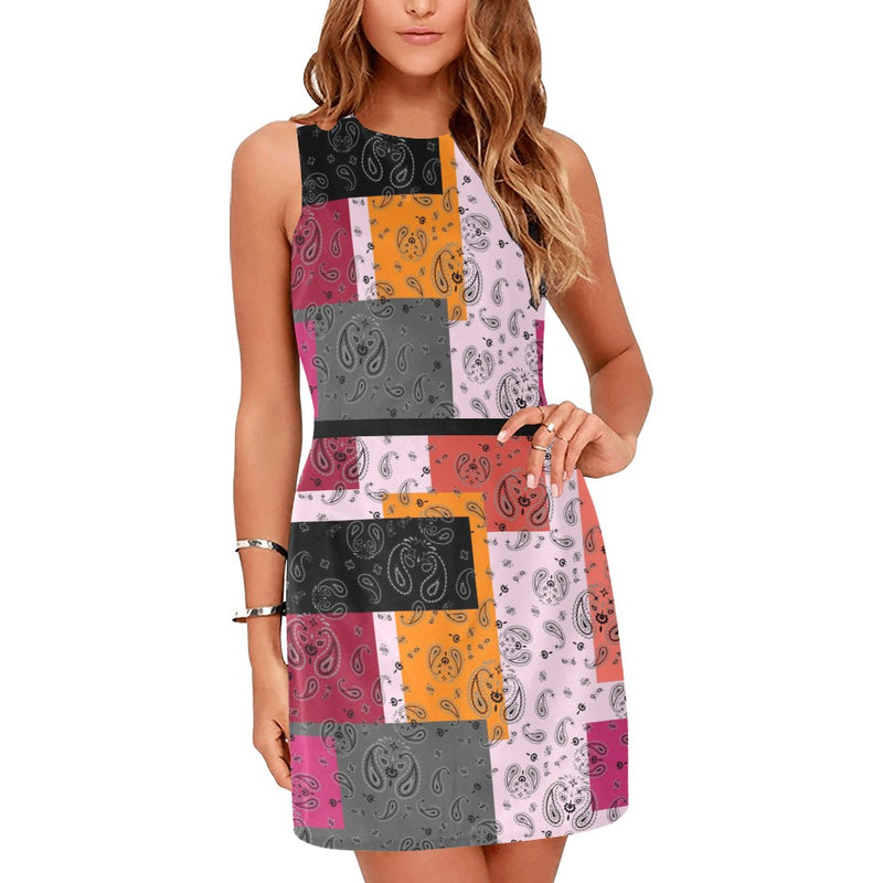 ban multiple yoga_leggings_template-Recovered-Recovered copy Eos Women's Sleeveless Dress (Model D01) - Objet D'Art