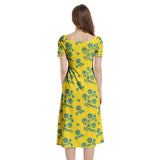 Floral Sunrise Puff Sleeve Split Thigh Midi Dress - Objet D'Art