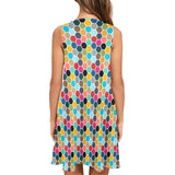 colorful hex swimwear print Sleeveless A-Line Pocket Dress (Model D57) - Objet D'Art