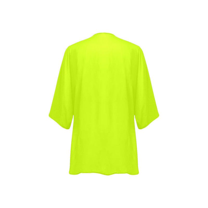 neon green print 2 Women's Kimono Chiffon Cover Up (Model H51) - Objet D'Art