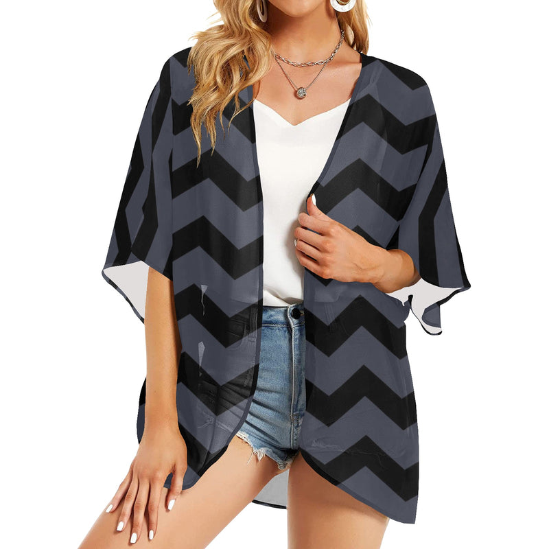 waves8 print Women's Kimono Chiffon Cover Up (Model H51) - Objet D'Art