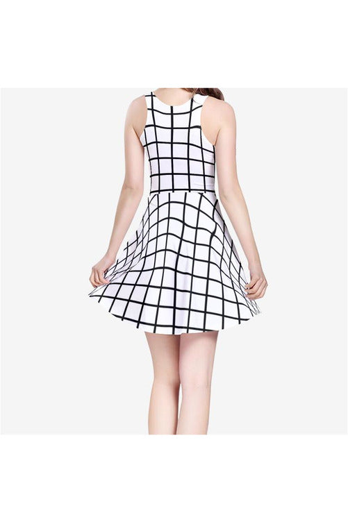 Grid Measures Women's Sleeveless Midi Casual Flared Skater Dress - Objet D'Art