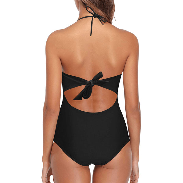 black flag print Lace Band Embossing Swimsuit (Model S15) - Objet D'Art