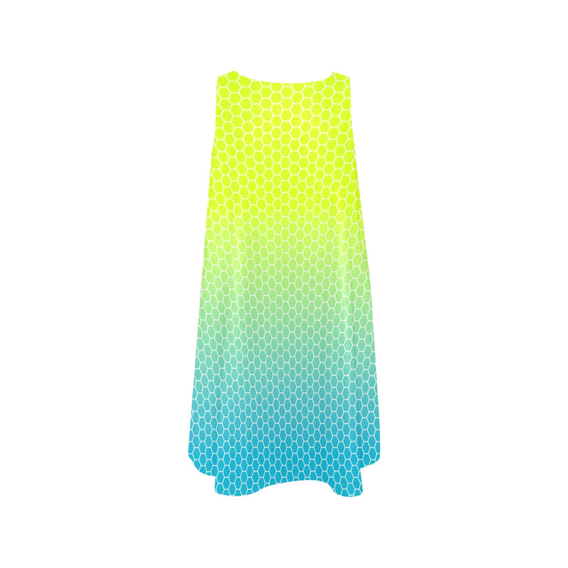 neon blue hex ombre print 4 Sleeveless A-Line Pocket Dress (Model D57) - Objet D'Art