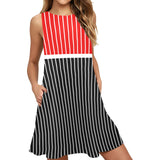 red and black bars Sleeveless A-Line Pocket Dress (Model D57) - Objet D'Art