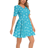 Short Sleeve Ruched Bust Flared Hem Dress - Objet D'Art