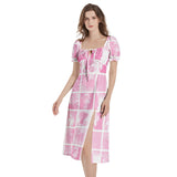 Puff Sleeve Split Thigh Midi Dress - Objet D'Art