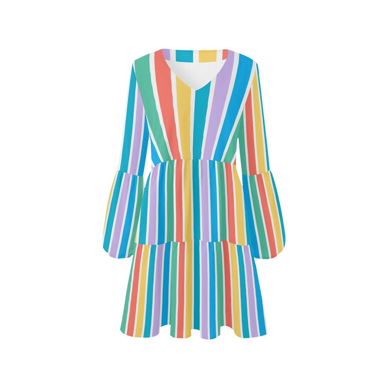 colorfully striped tropics V-Neck Loose Fit Dress (Model D62) - Objet D'Art
