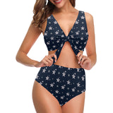 stars blue print 2 Chest Bowknot Bikini Swimsuit (Model S33) - Objet D'Art