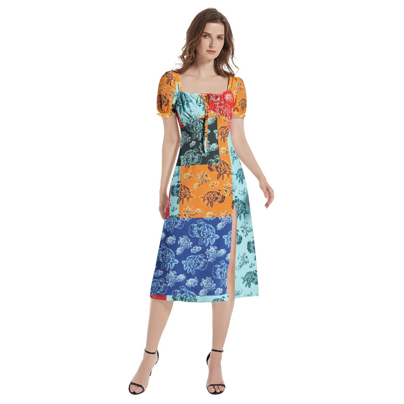 Puff Sleeve Split Thigh Midi Dress - Objet D'Art