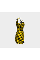 Schwarz-goldenes ausgestelltes Kleid mit Hahnentrittmuster – Objet D'Art Online-Einzelhandelsgeschäft