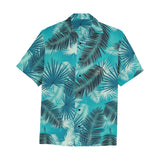 cerulean blue palm print Hawaiian Shirt with Chest Pocket (Model T58) - Objet D'Art