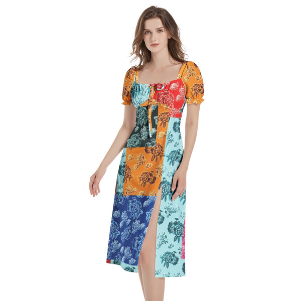 Puff Sleeve Split Thigh Midi Dress - Objet D'Art