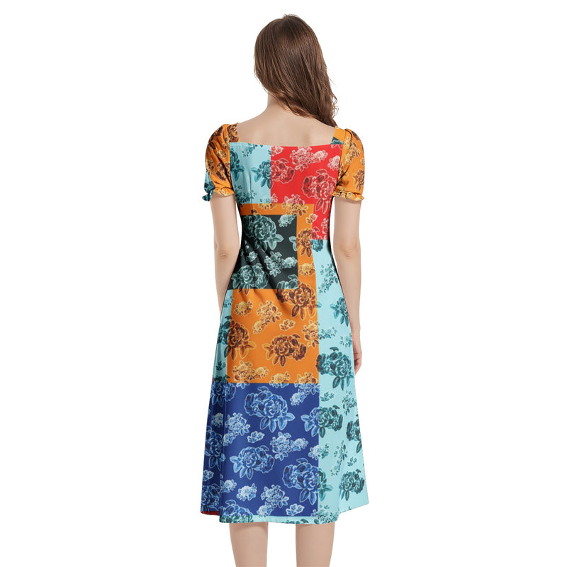 Puff Sleeve Split Thigh Midi Dress - Objet D'Art