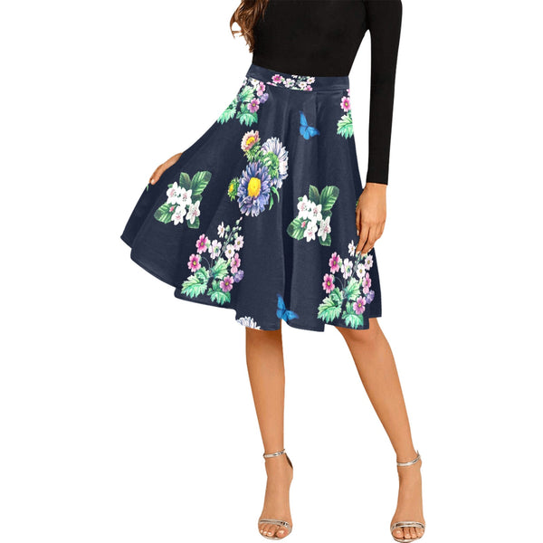 floral blue print 5 Melete Pleated Midi Skirt (Model D15) - Objet D'Art