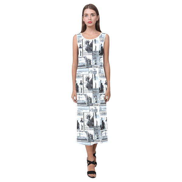 selenium lady liberty print 6 Phaedra Sleeveless Open Fork Long Dress (Model D08) - Objet D'Art