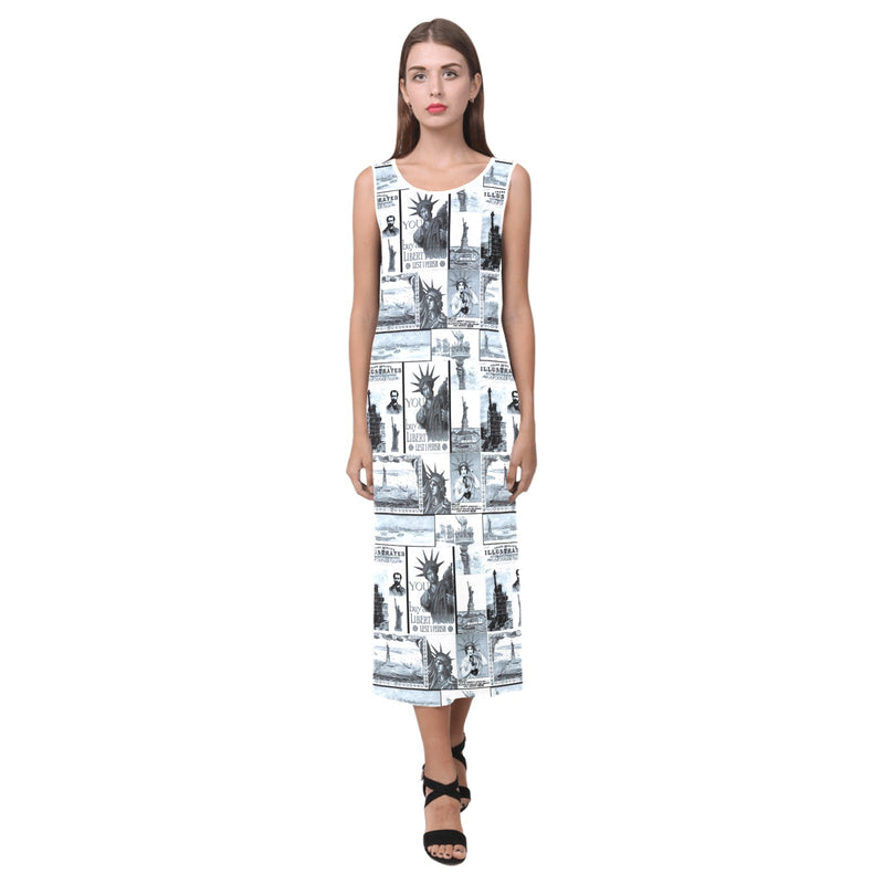 selenium lady liberty print 6 Phaedra Sleeveless Open Fork Long Dress (Model D08) - Objet D'Art