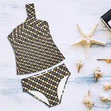 earthtone polka dot print 54 Women's One Shoulder Backless Swimsuit (Model S44) - Objet D'Art